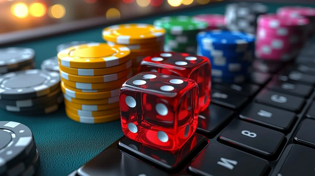 Ilustración de máquinas tragamonedas modernas con luces y carretes